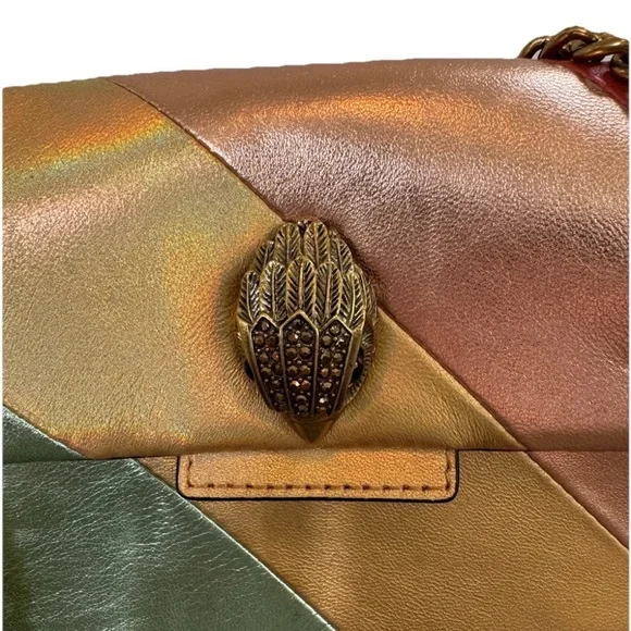 Kurt Geiger London Mini Striped Kensington S Leather Bag With Gold Chain - Picture 2 of 8